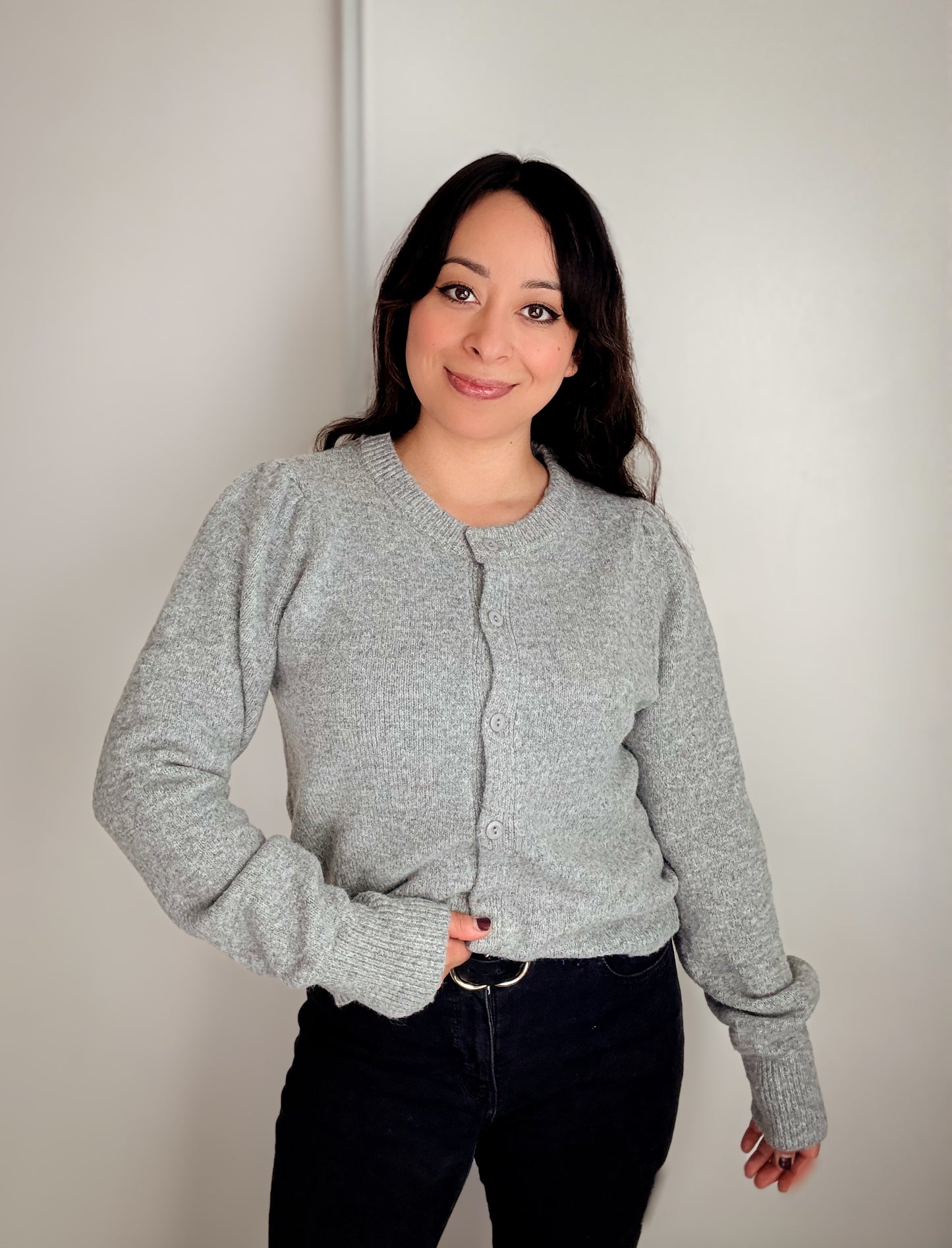 Moonstone Puff-Sleeve Cardigan