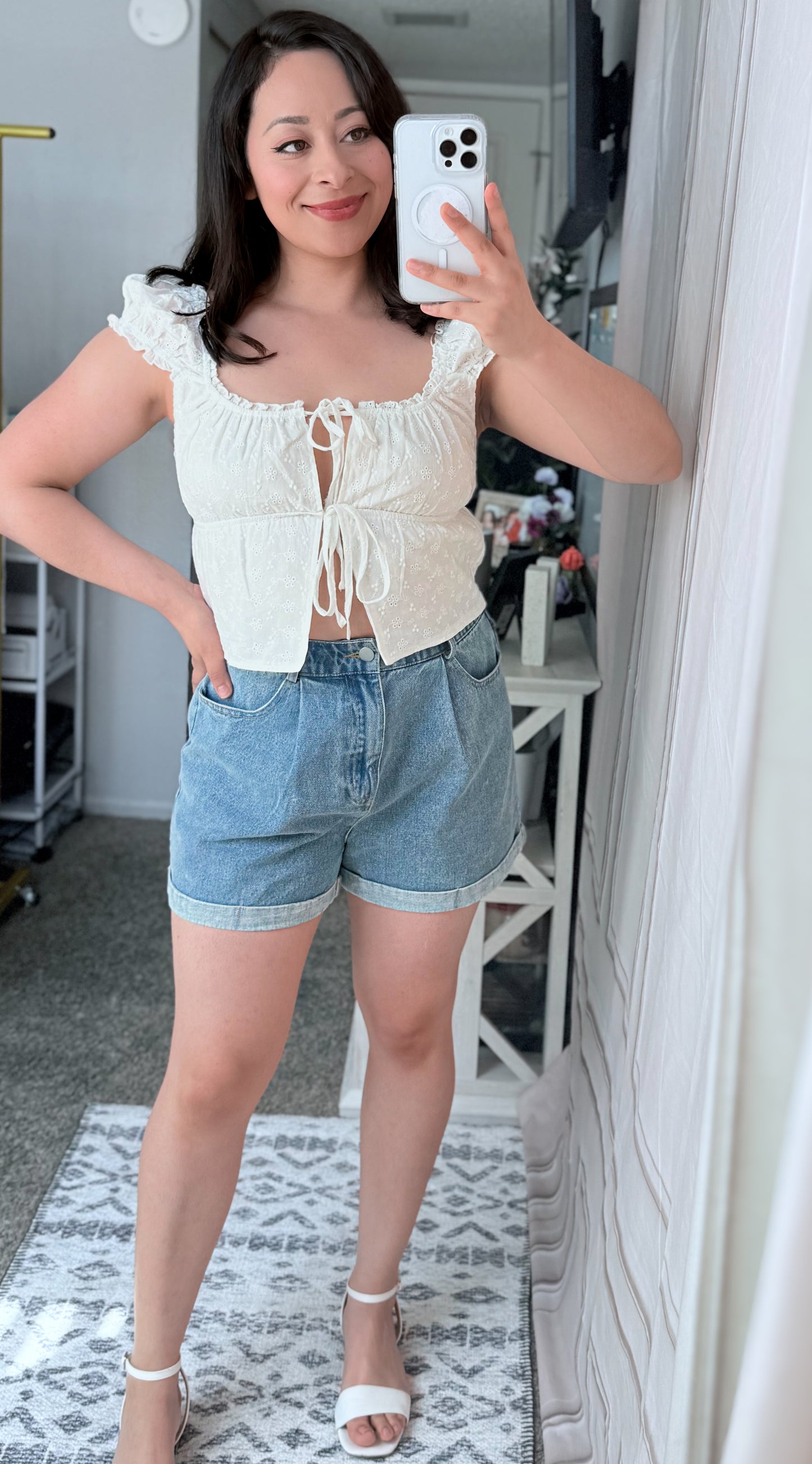 Washed Roll Up Denim Shorts