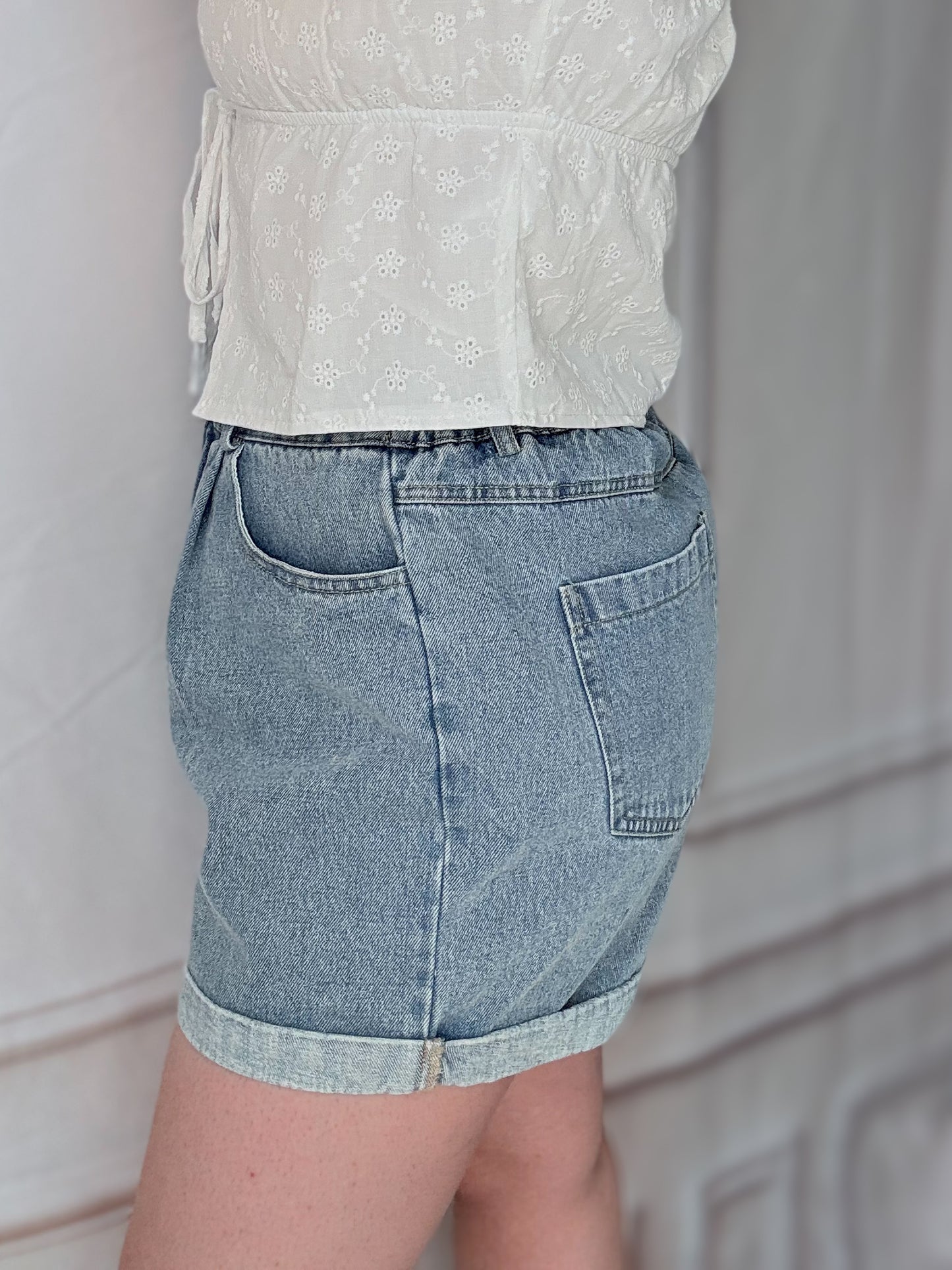 Washed Roll Up Denim Shorts