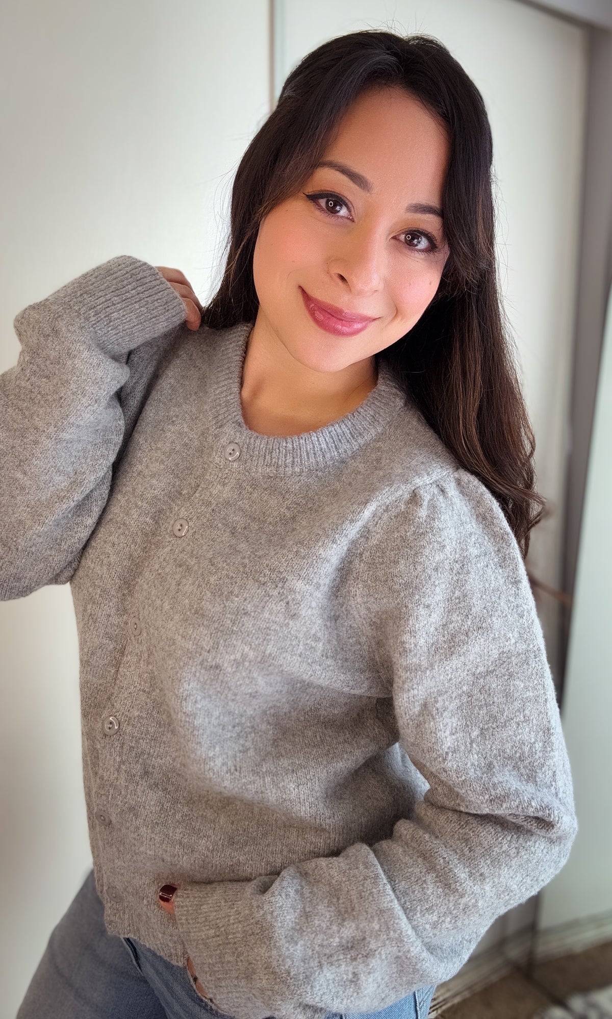 Moonstone Puff-Sleeve Cardigan