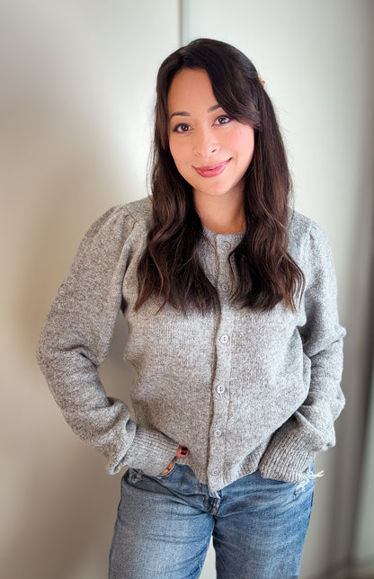 Moonstone Puff-Sleeve Cardigan