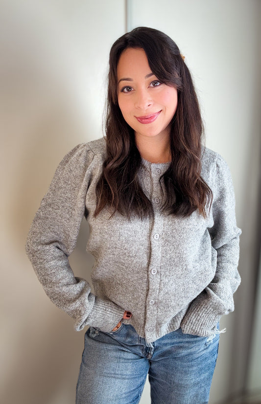 Moonstone Puff-Sleeve Cardigan