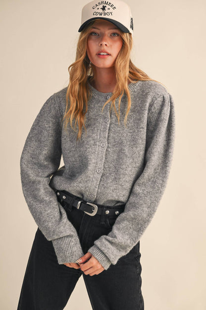 Moonstone Puff-Sleeve Cardigan